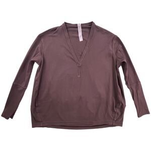 Lululemon Back In Action Brown Long Sleeve V Neck Cotton Shirt, Size 6